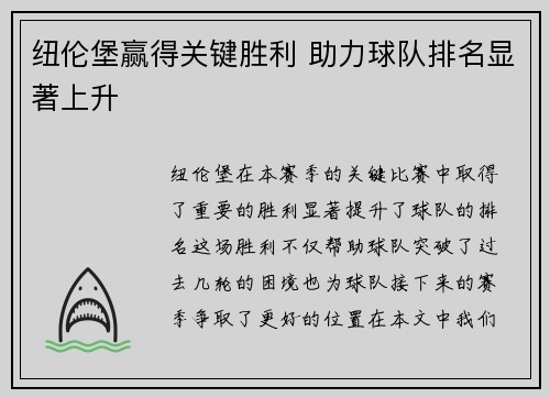 纽伦堡赢得关键胜利 助力球队排名显著上升